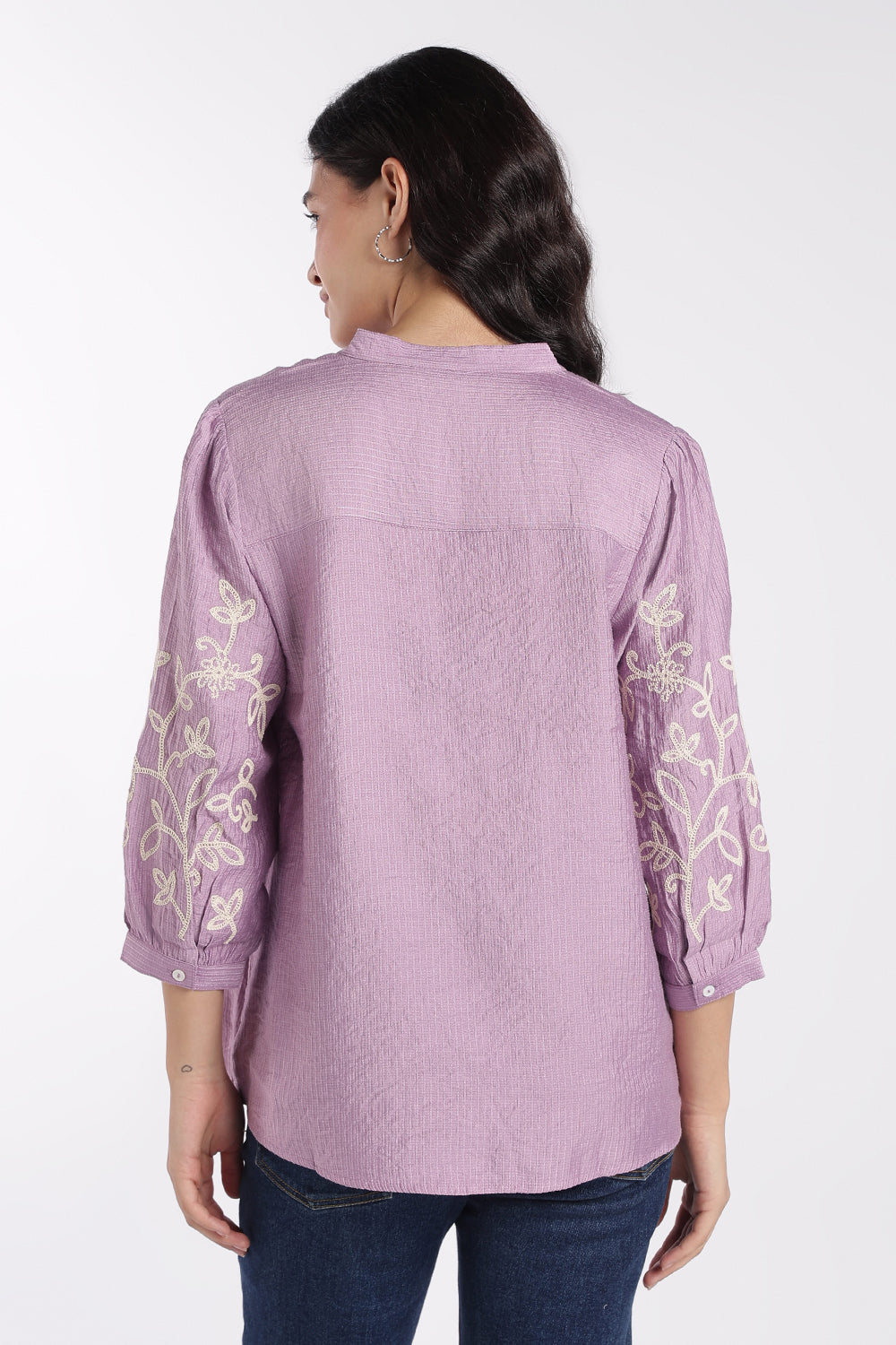 Womens Lilac Embroidered Regular Fit Tunic - Image 5