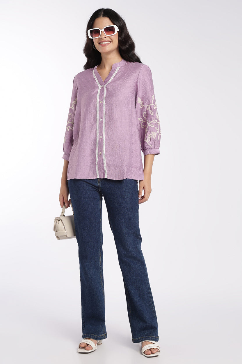 Womens Lilac Embroidered Regular Fit Tunic - Image 6
