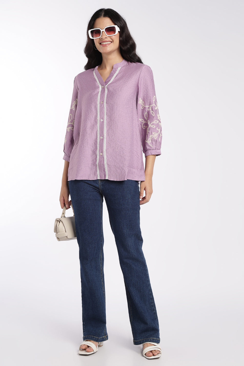 Womens Lilac Embroidered Regular Fit Tunic - Image 6