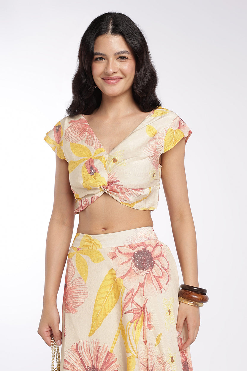 Womens Cream Regular Fit Crop Top - Image 1