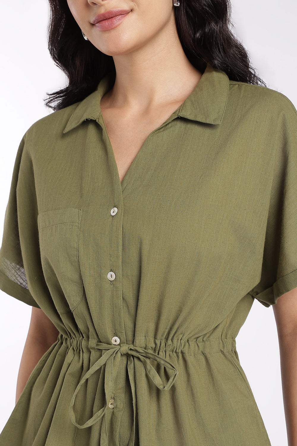 Womens Green Drawstring Waist Peplum Top - Image 7