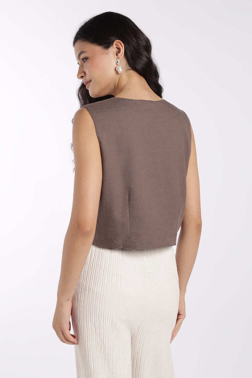 Womens Brown Embroidered Crop Top - Image 5