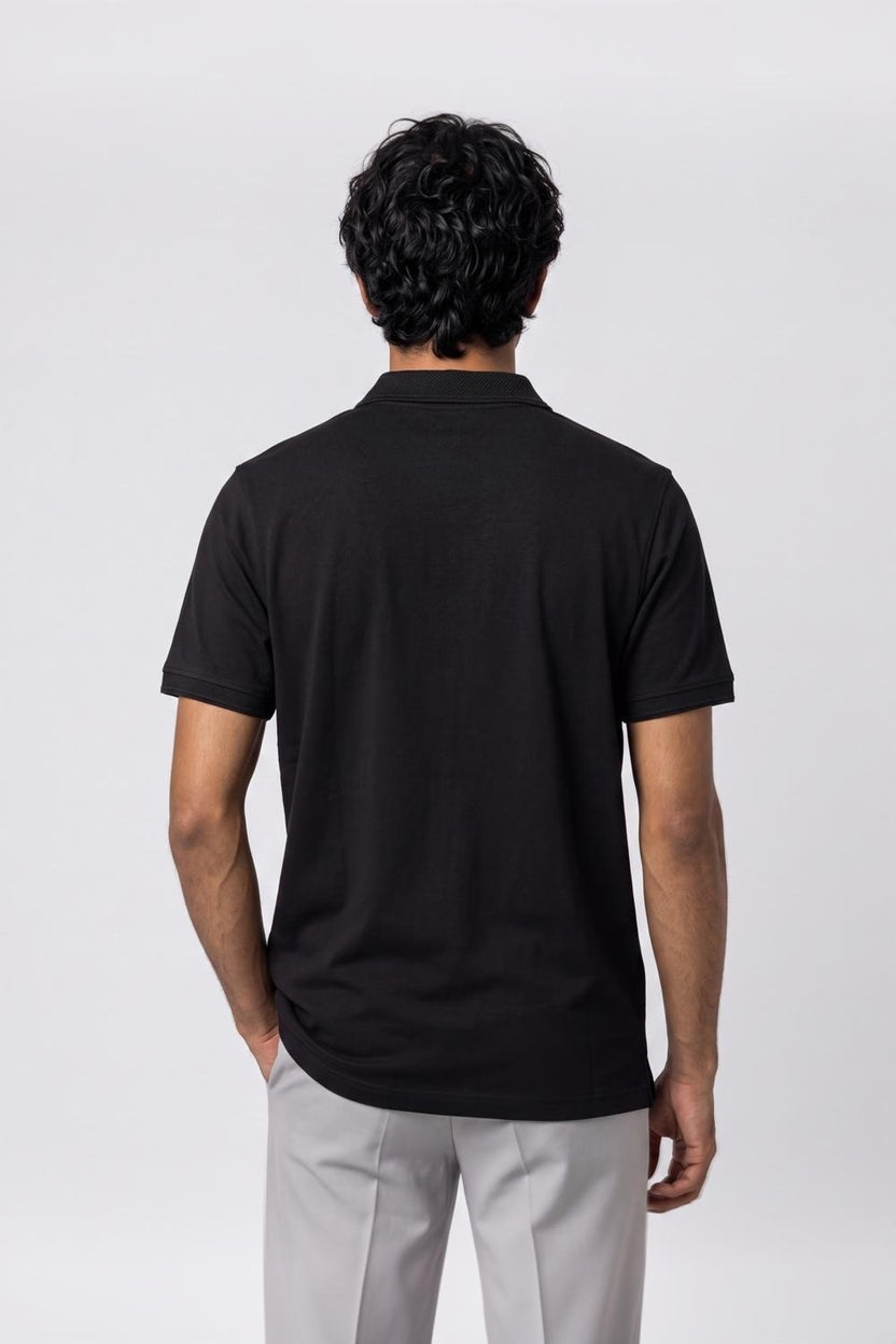 Mens Black Cotton Blend Regular Fit Polo T-Shirt - Image 5