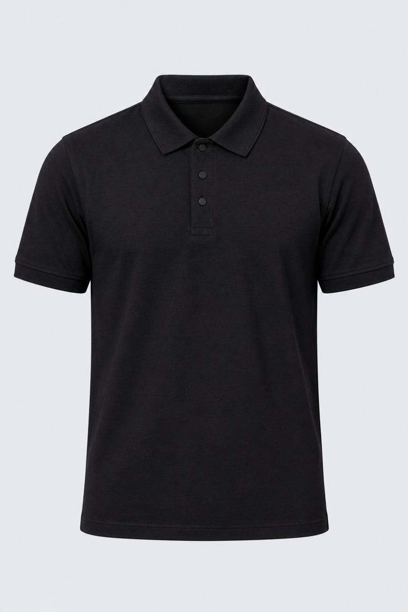 Mens Black Cotton Blend Regular Fit Polo T-Shirt - Image 7