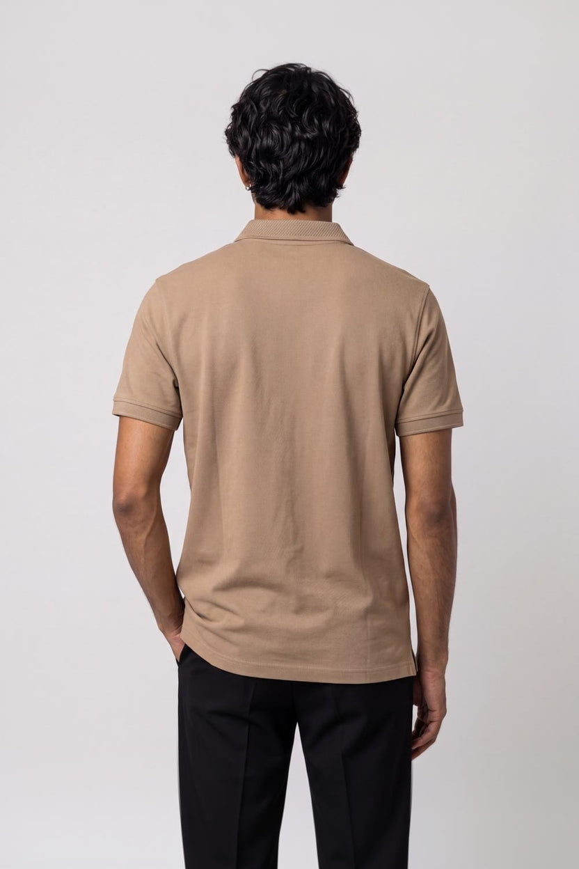 Mens Beige Cotton Blend Regular Fit Polo T-Shirt - Image 5