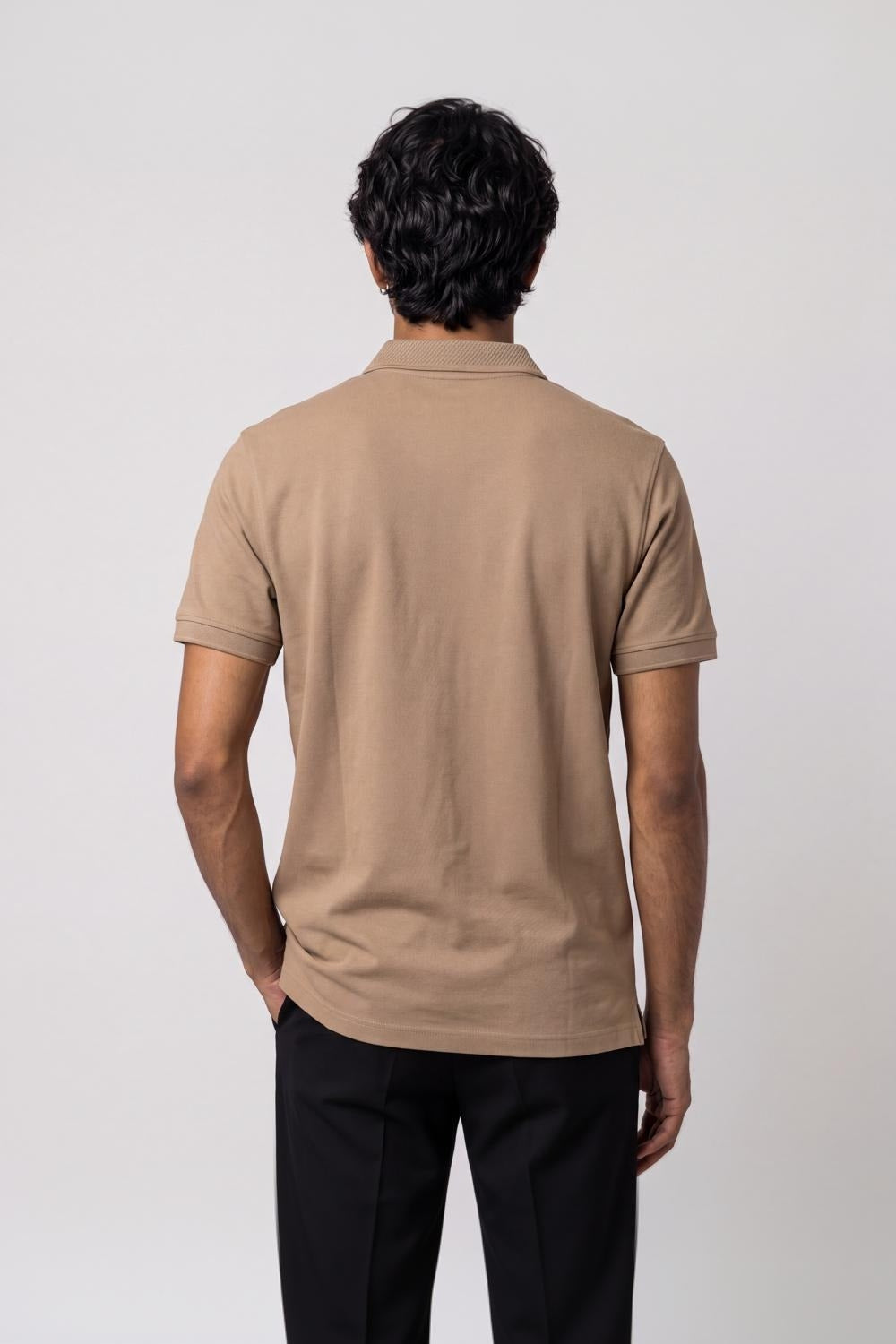 Mens Beige Cotton Blend Regular Fit Polo T-Shirt - Image 5