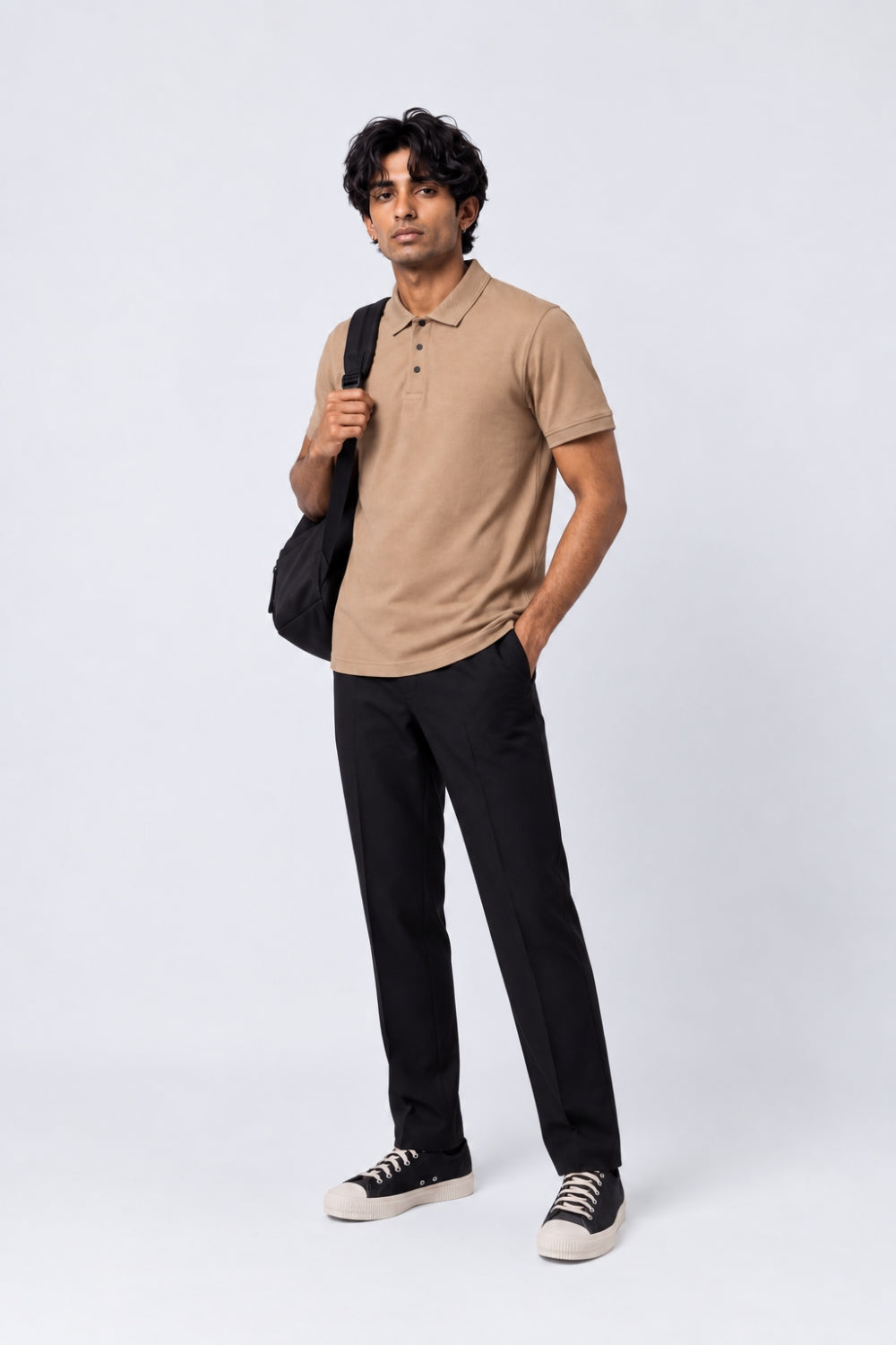 Mens Beige Cotton Blend Regular Fit Polo T-Shirt - Image 6