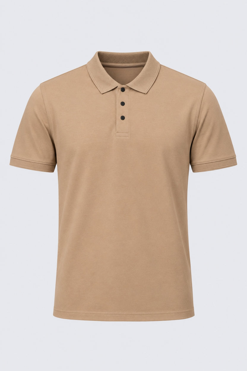 Mens Beige Cotton Blend Regular Fit Polo T-Shirt - Image 7