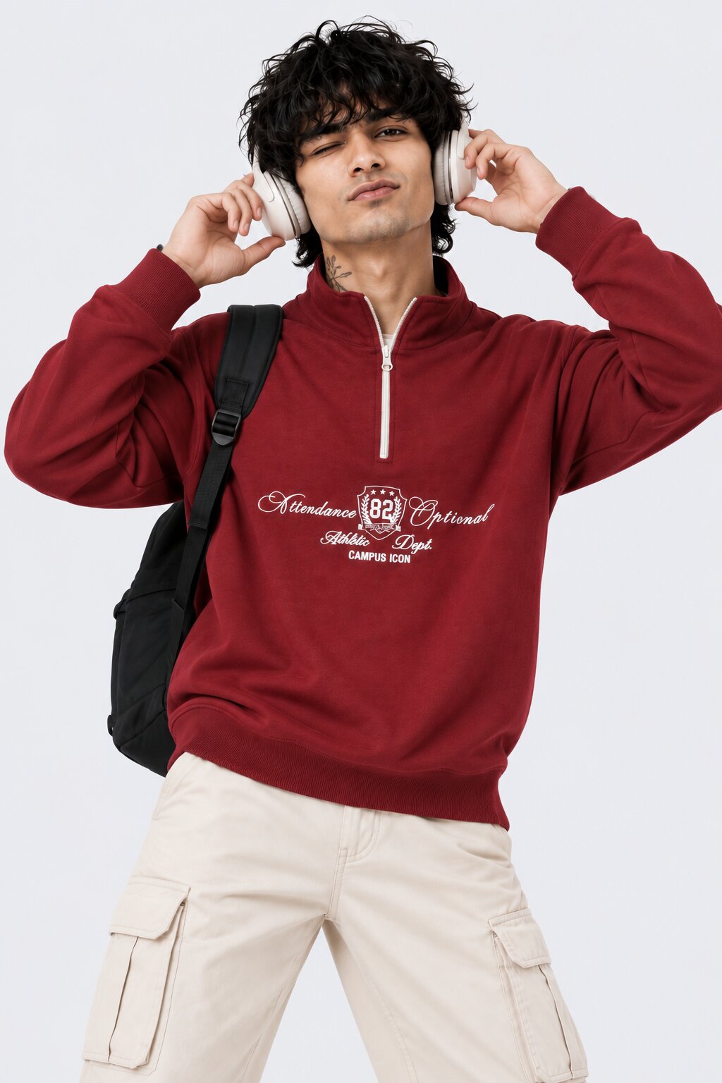Mens Maroon Cotton Blend Regular Fit Sweatshirt - Image 1