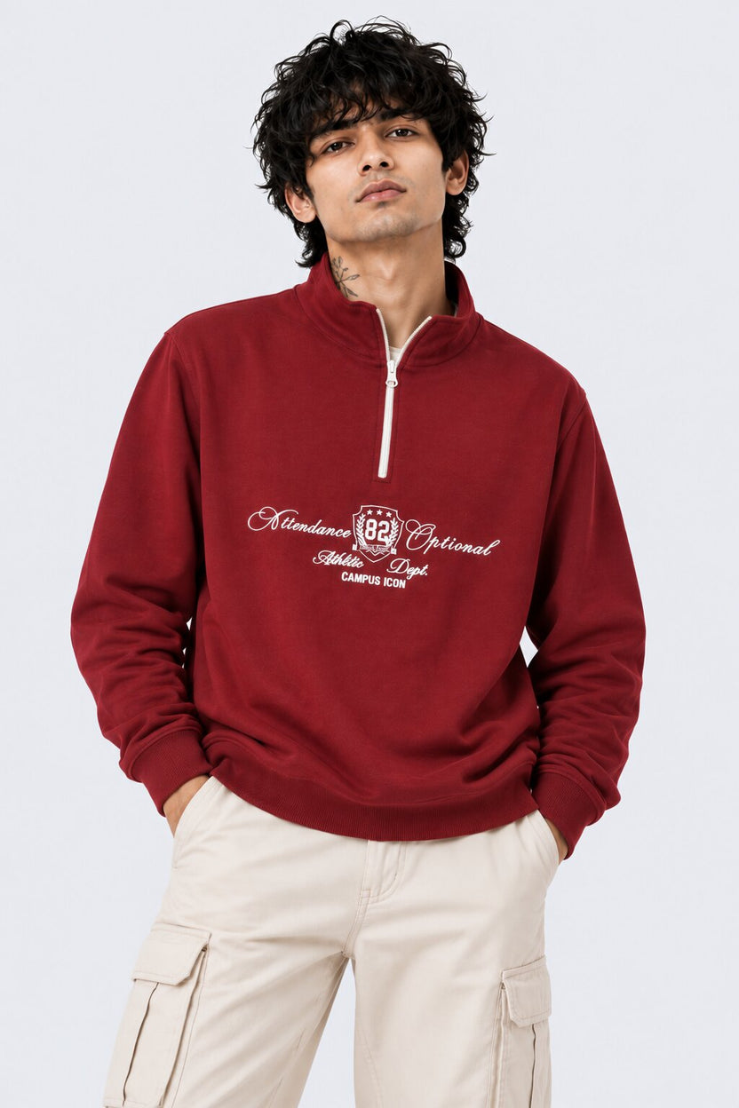 Mens Maroon Cotton Blend Regular Fit Sweatshirt - Image 2