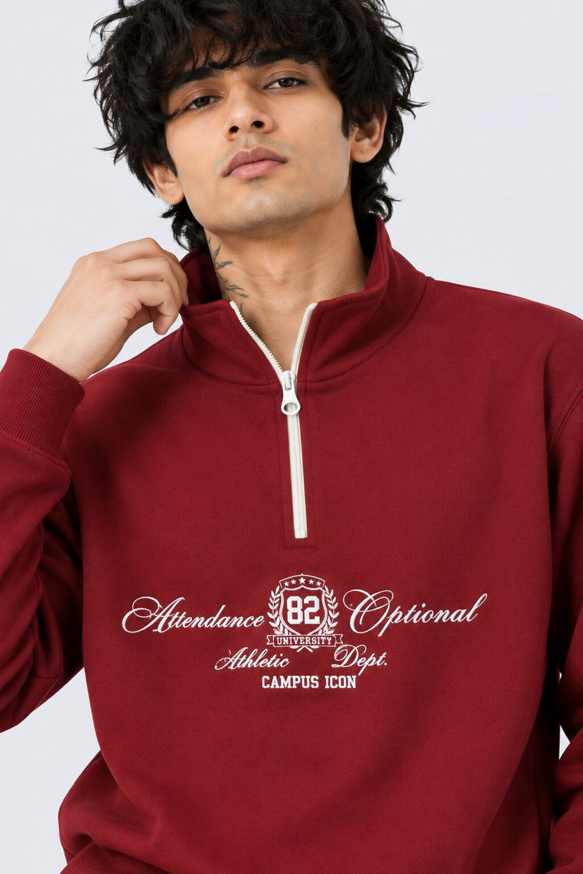 Mens Maroon Cotton Blend Regular Fit Sweatshirt - Image 3