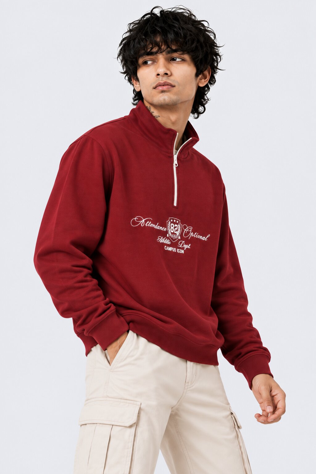 Mens Maroon Cotton Blend Regular Fit Sweatshirt - Image 4