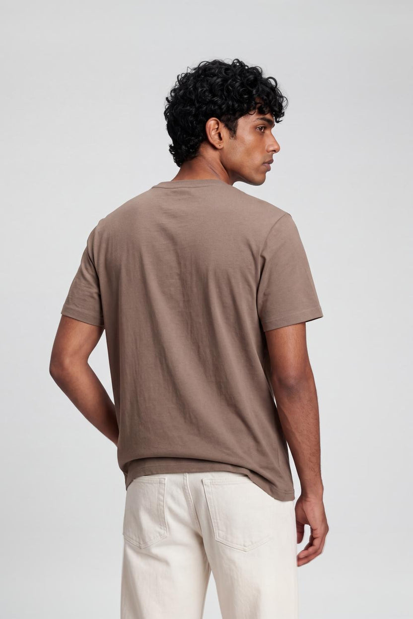 Mens Beige Cotton Regular Fit T-Shirt - Image 5