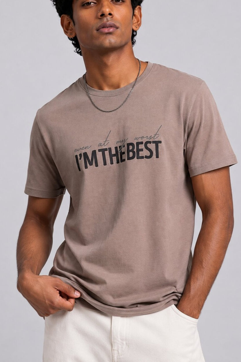 Mens Beige Cotton Regular Fit T-Shirt - Image 9