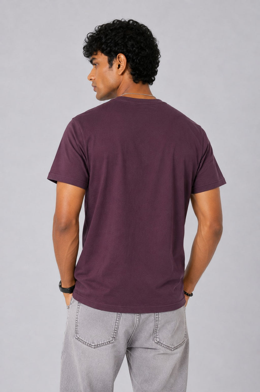 Mens Purple Cotton Regular Fit T-Shirt - Image 5