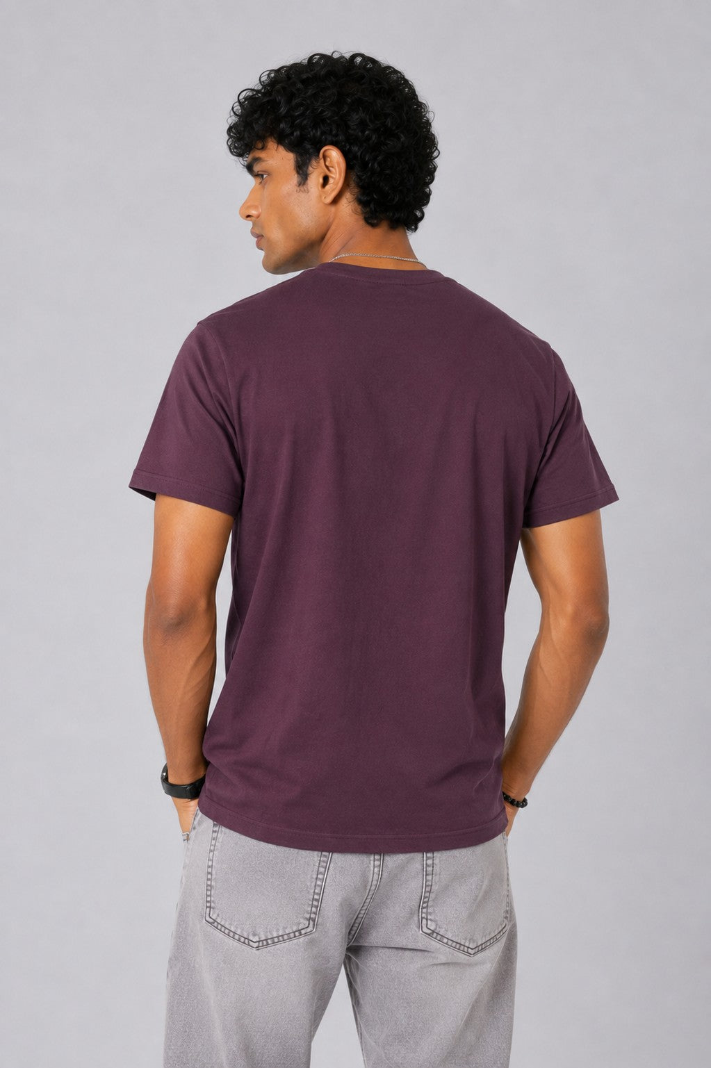 Mens Purple Cotton Regular Fit T-Shirt - Image 5