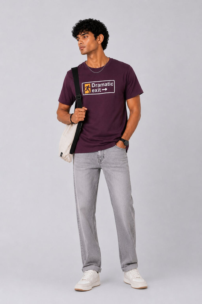 Mens Purple Cotton Regular Fit T-Shirt - Image 6