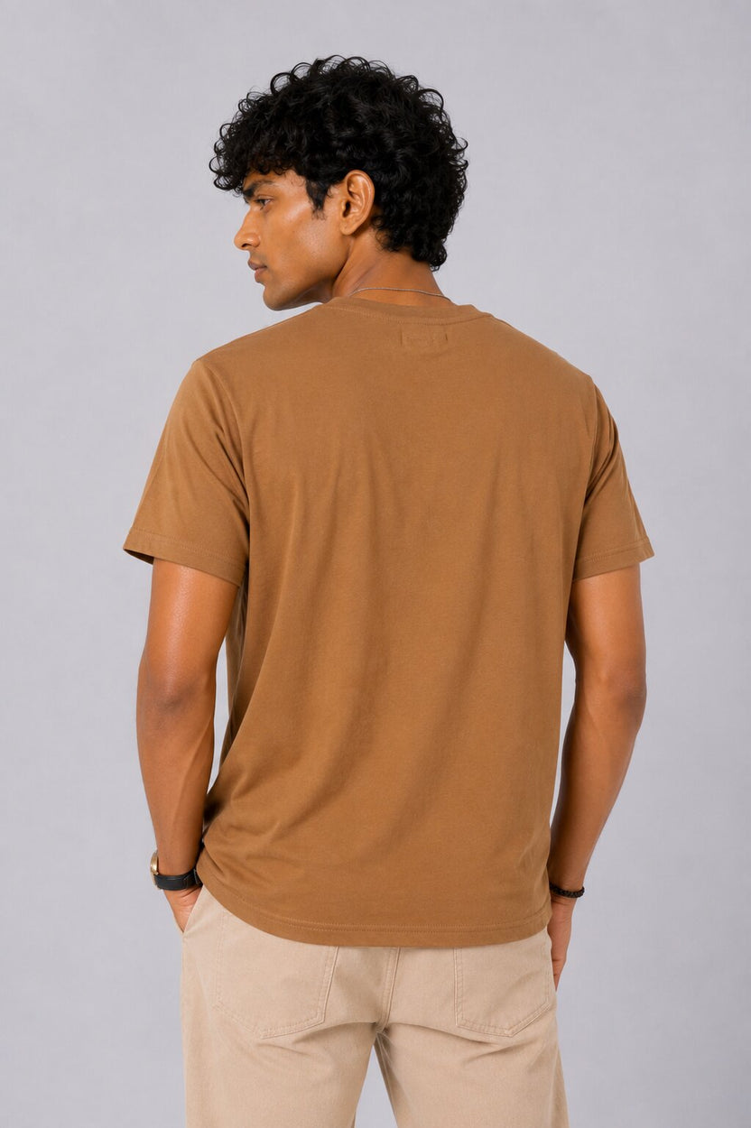 Mens Tan Cotton Regular Fit T-Shirt - Image 5