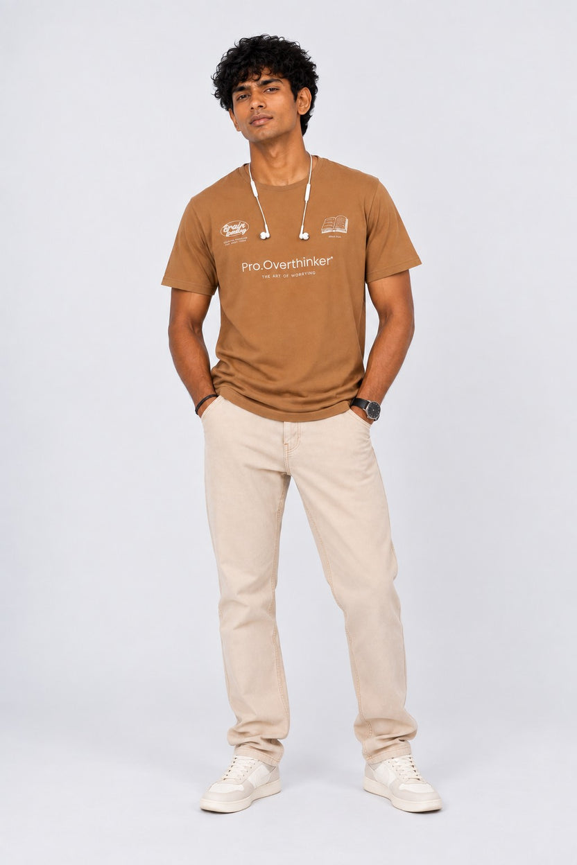 Mens Tan Cotton Regular Fit T-Shirt - Image 6