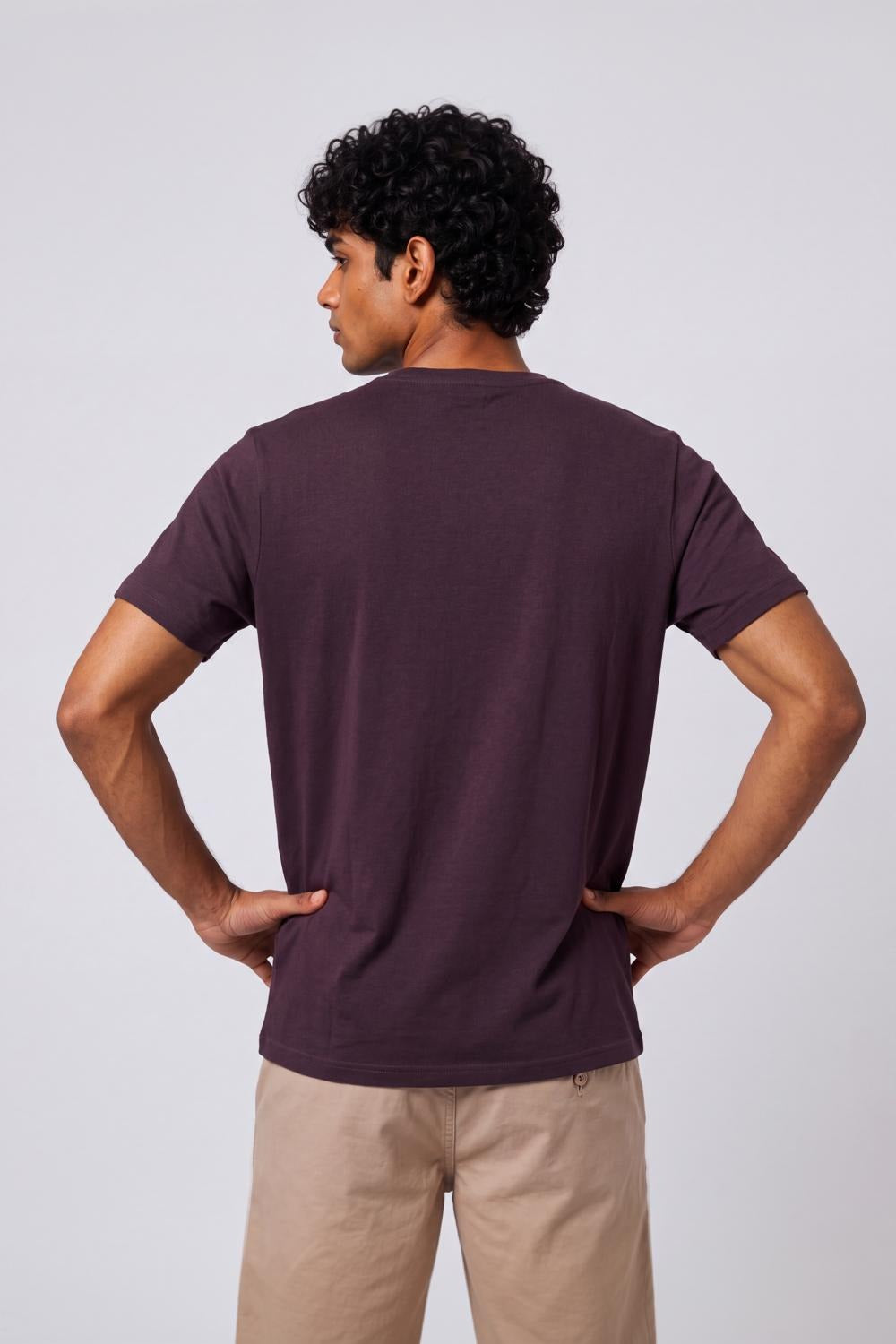 Mens Purple Cotton Regular Fit T-Shirt - Image 5