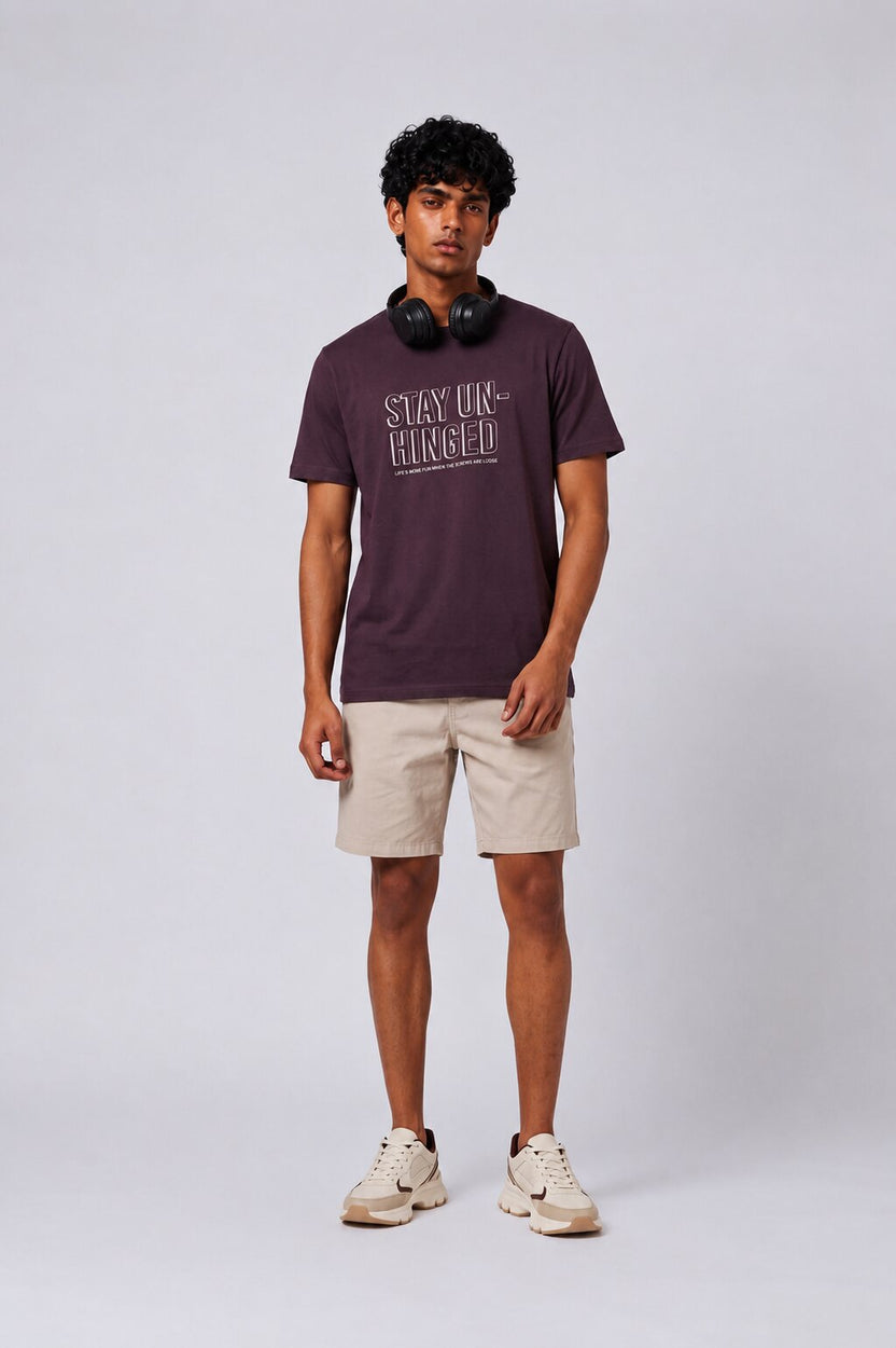 Mens Purple Cotton Regular Fit T-Shirt - Image 6