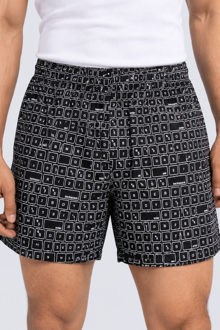 Mens Black Geometric Printed Boxer - Image 3