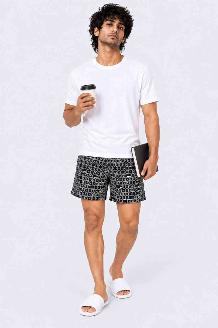 Mens Black Geometric Printed Boxer - Image 1