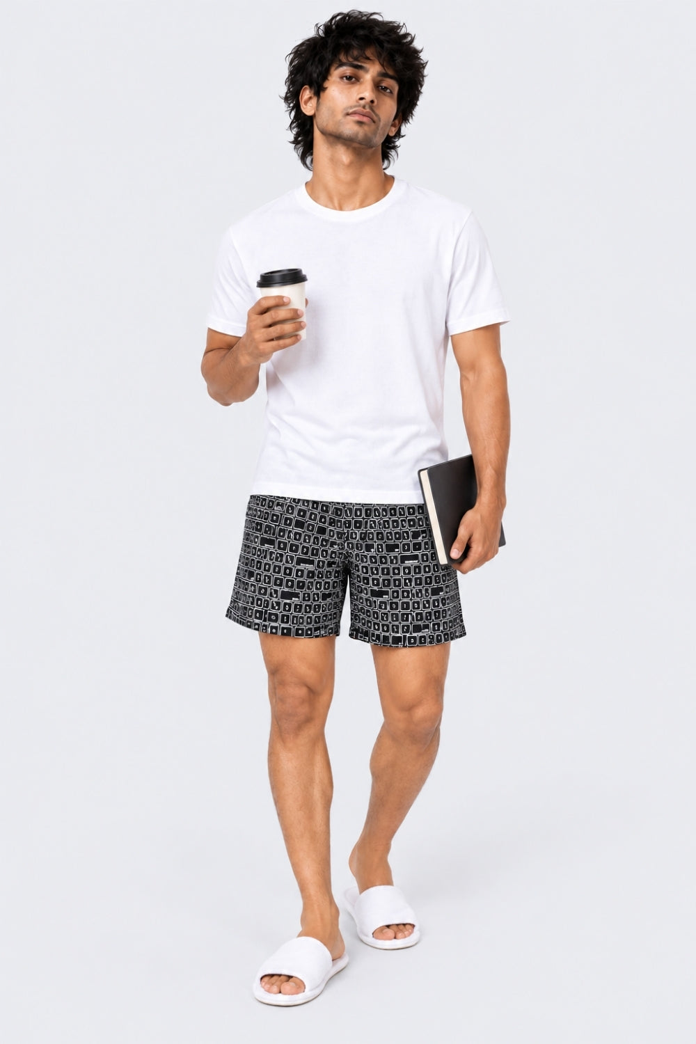 Mens Black Geometric Printed Boxer - Image 1