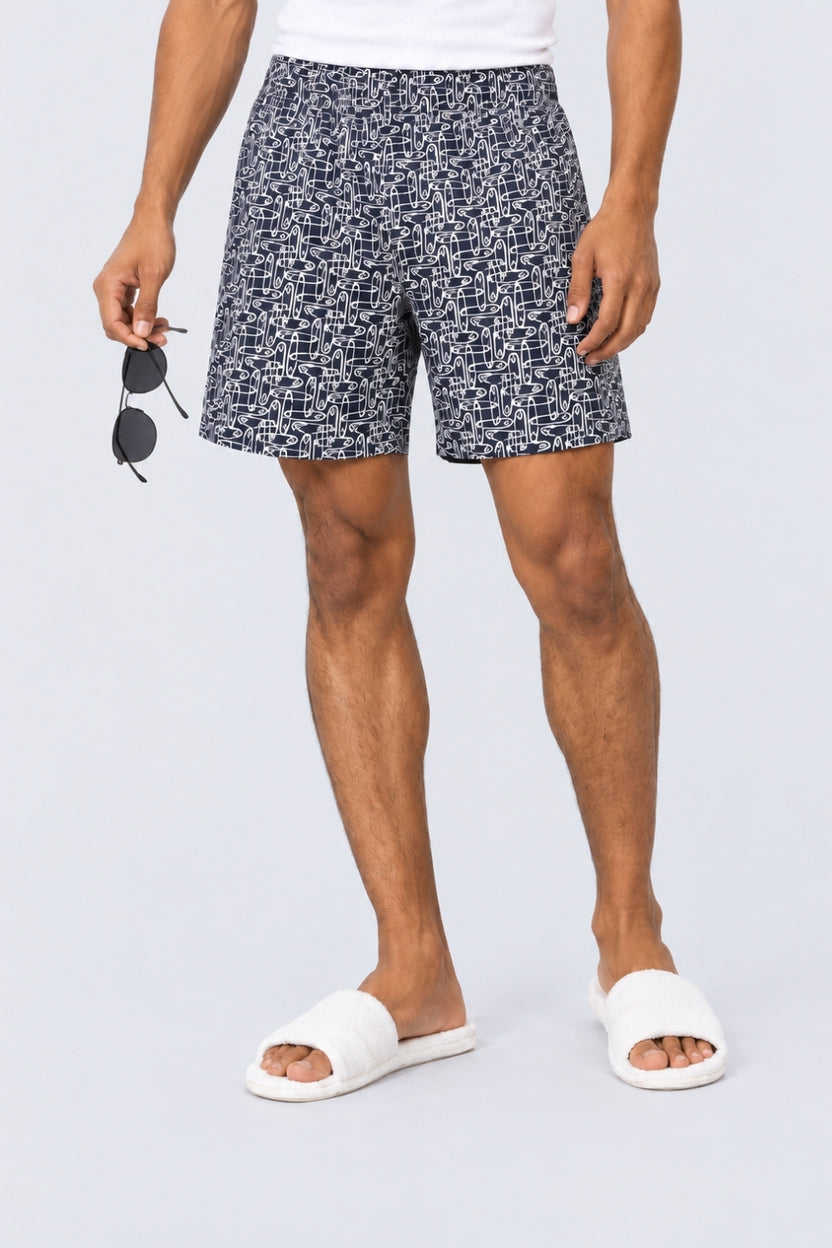 Mens Regular Fit Navy All Over Printed Boxer - Image 6