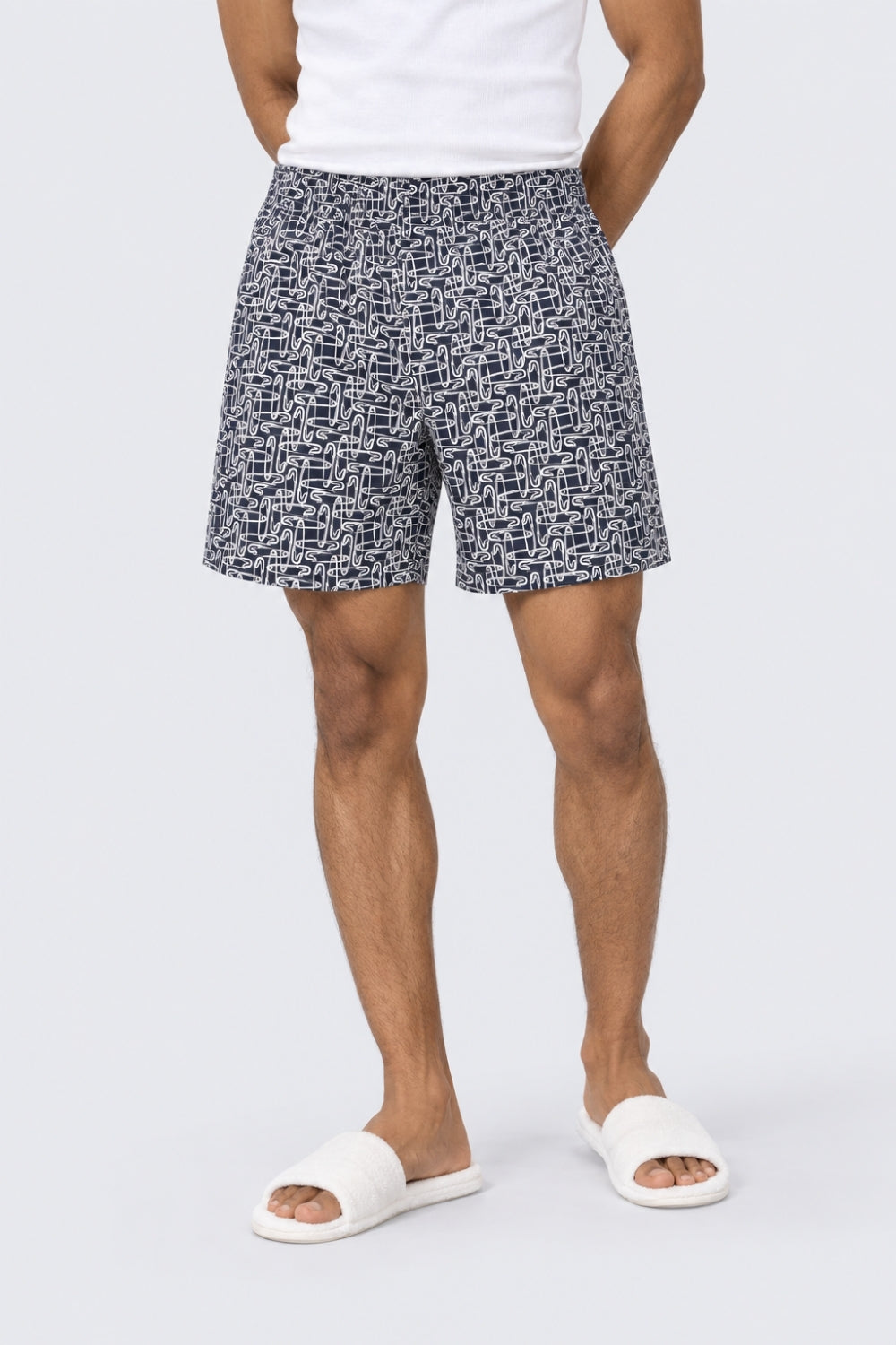 Mens Regular Fit Navy All Over Printed Boxer - Image 2
