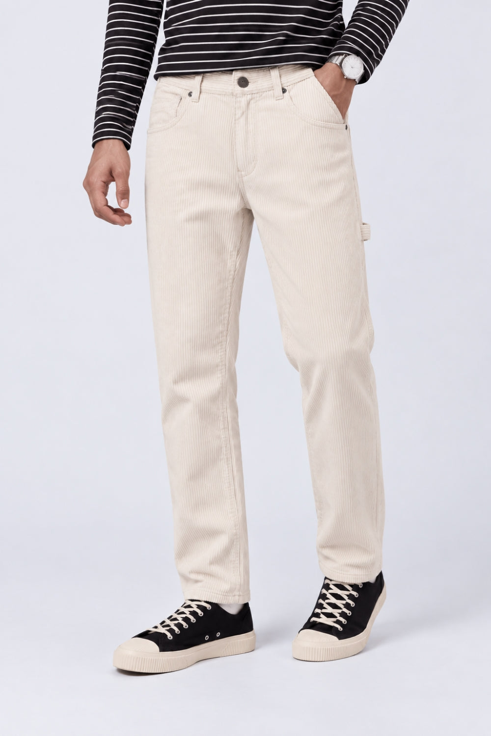 Mens Straight Fit Off White Corduroy Trouser - Image 1