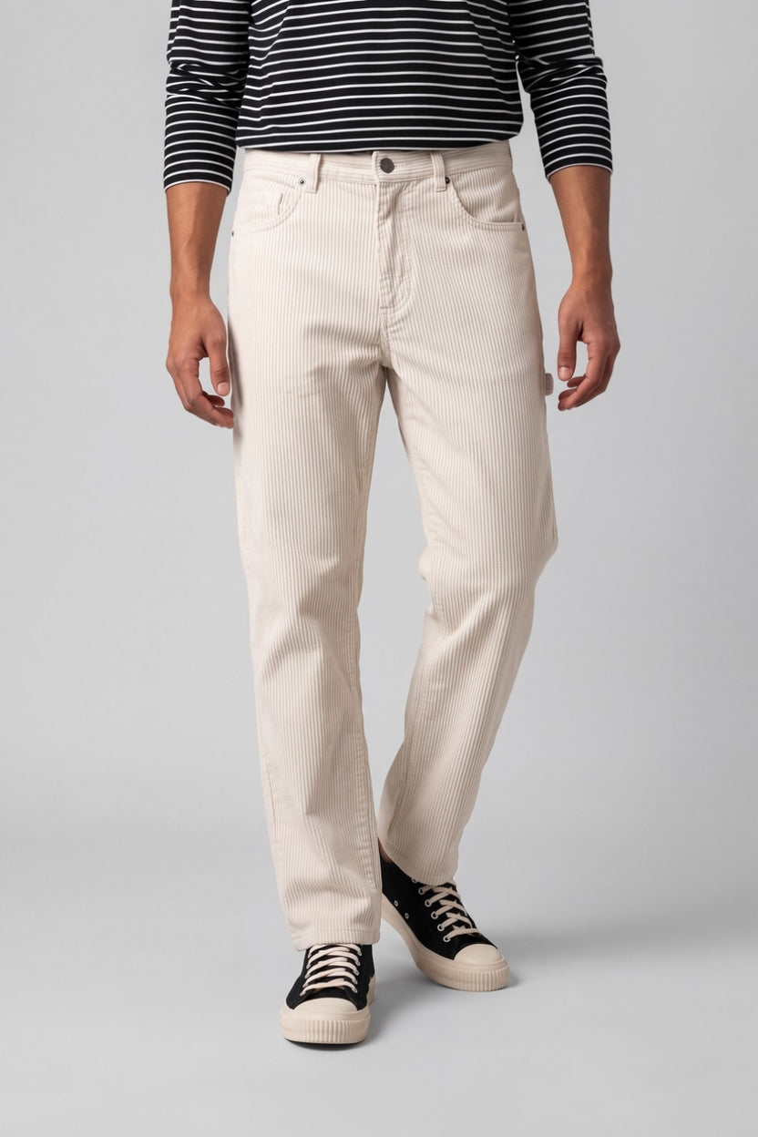 Mens Straight Fit Off White Corduroy Trouser - Image 2
