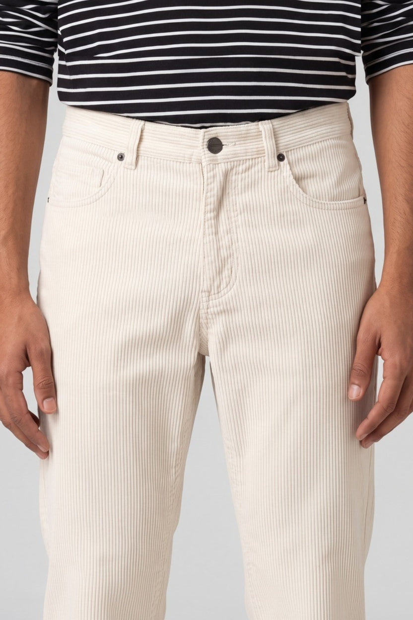 Mens Straight Fit Off White Corduroy Trouser - Image 3