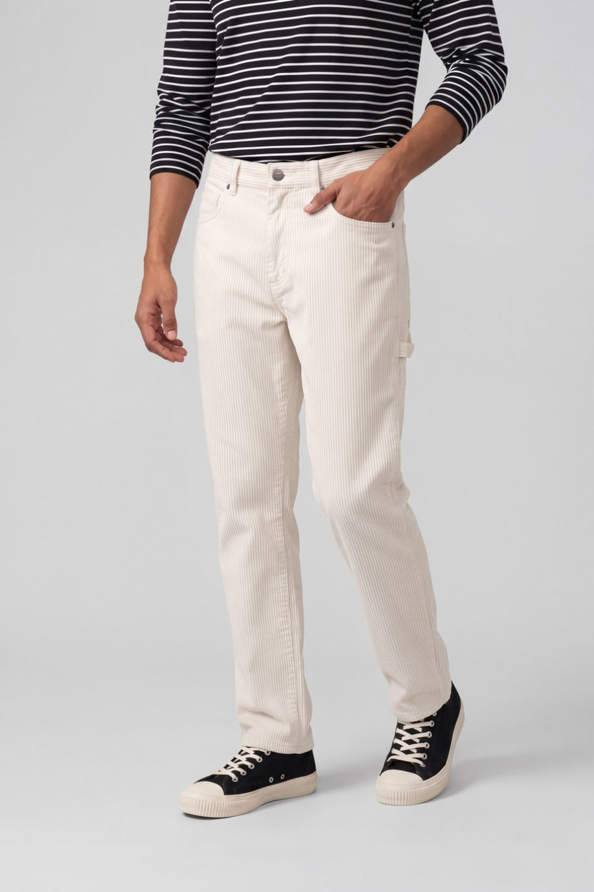 Mens Straight Fit Off White Corduroy Trouser - Image 4