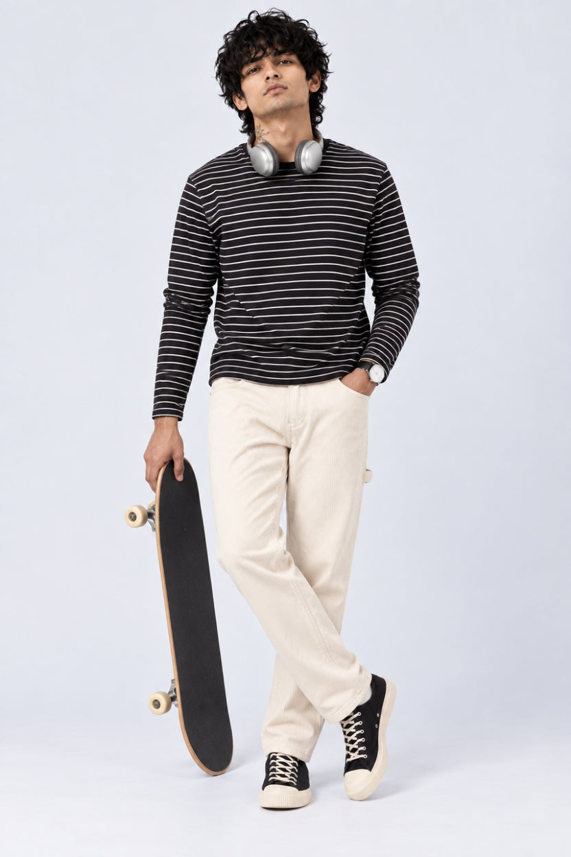 Mens Straight Fit Off White Corduroy Trouser - Image 6