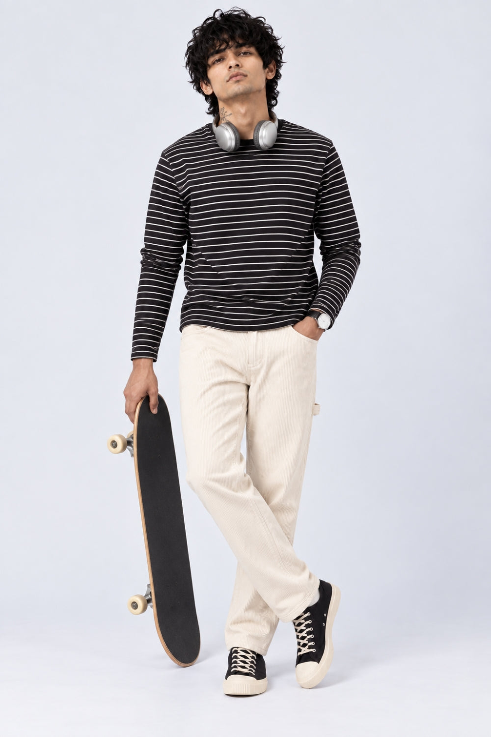 Mens Straight Fit Off White Corduroy Trouser - Image 6