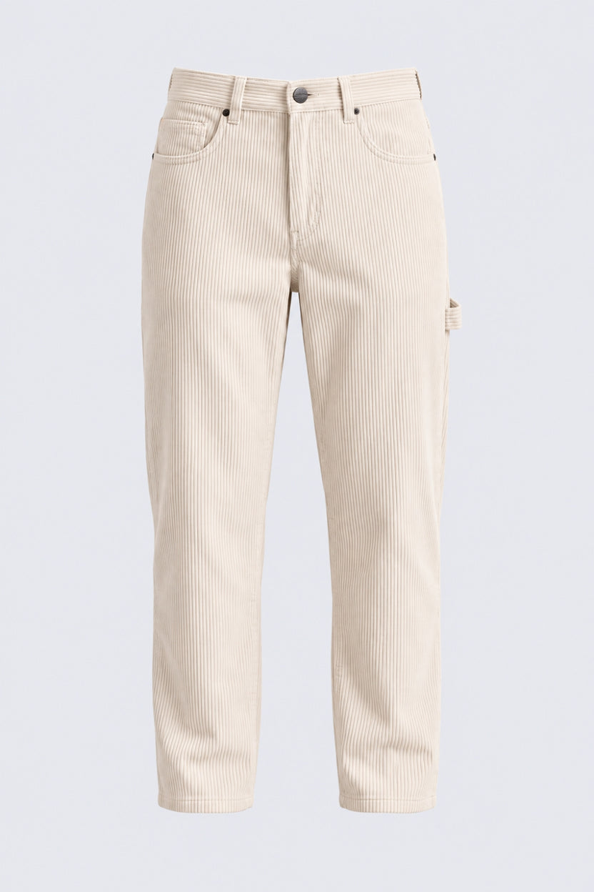 Mens Straight Fit Off White Corduroy Trouser - Image 7
