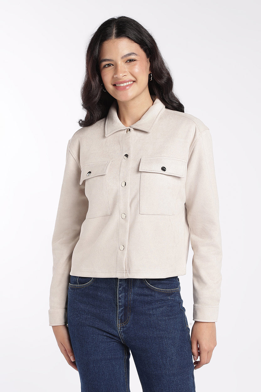 Womens Off White Boxy Fit Utility Pocket Jacket - Image 2