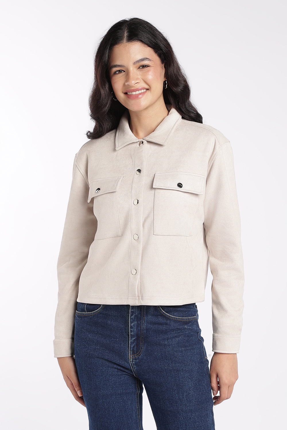 Womens Off White Boxy Fit Utility Pocket Jacket - Image 2