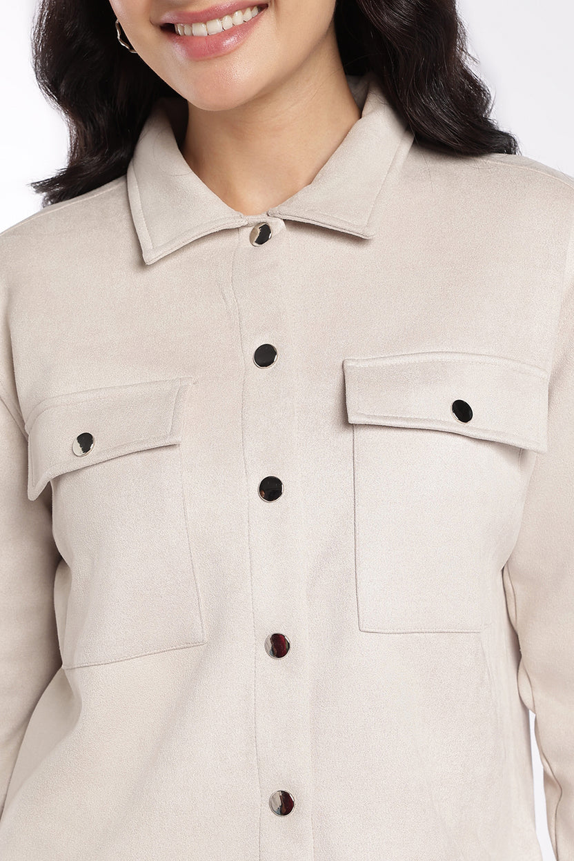 Womens Off White Boxy Fit Utility Pocket Jacket - Image 3