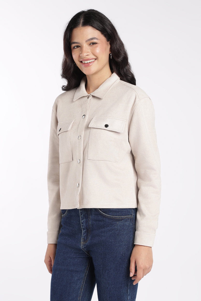 Womens Off White Boxy Fit Utility Pocket Jacket - Image 4