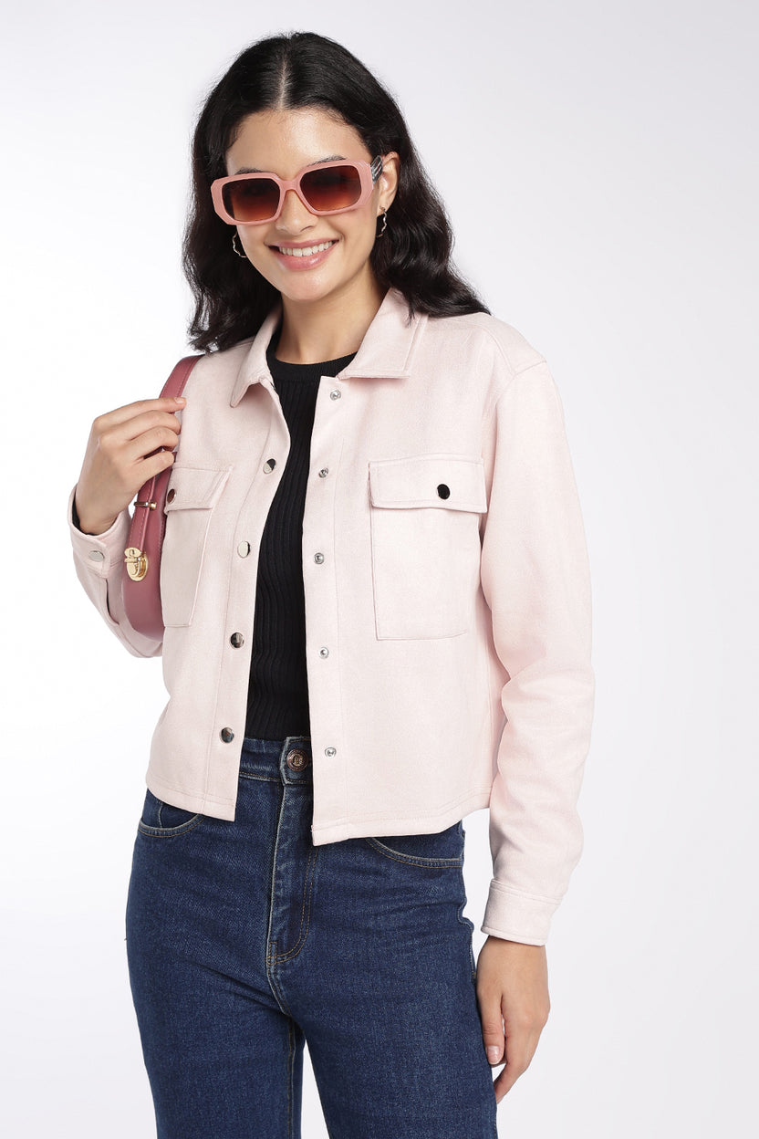 Womens Pink Boxy Fit Utility Pocket Jacket - Image 1