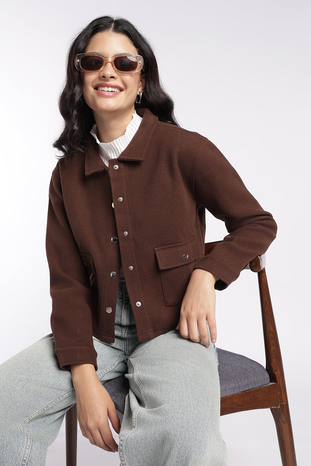 Womens Brown Boxy Fit Utility Pocket Jacket - Image 1