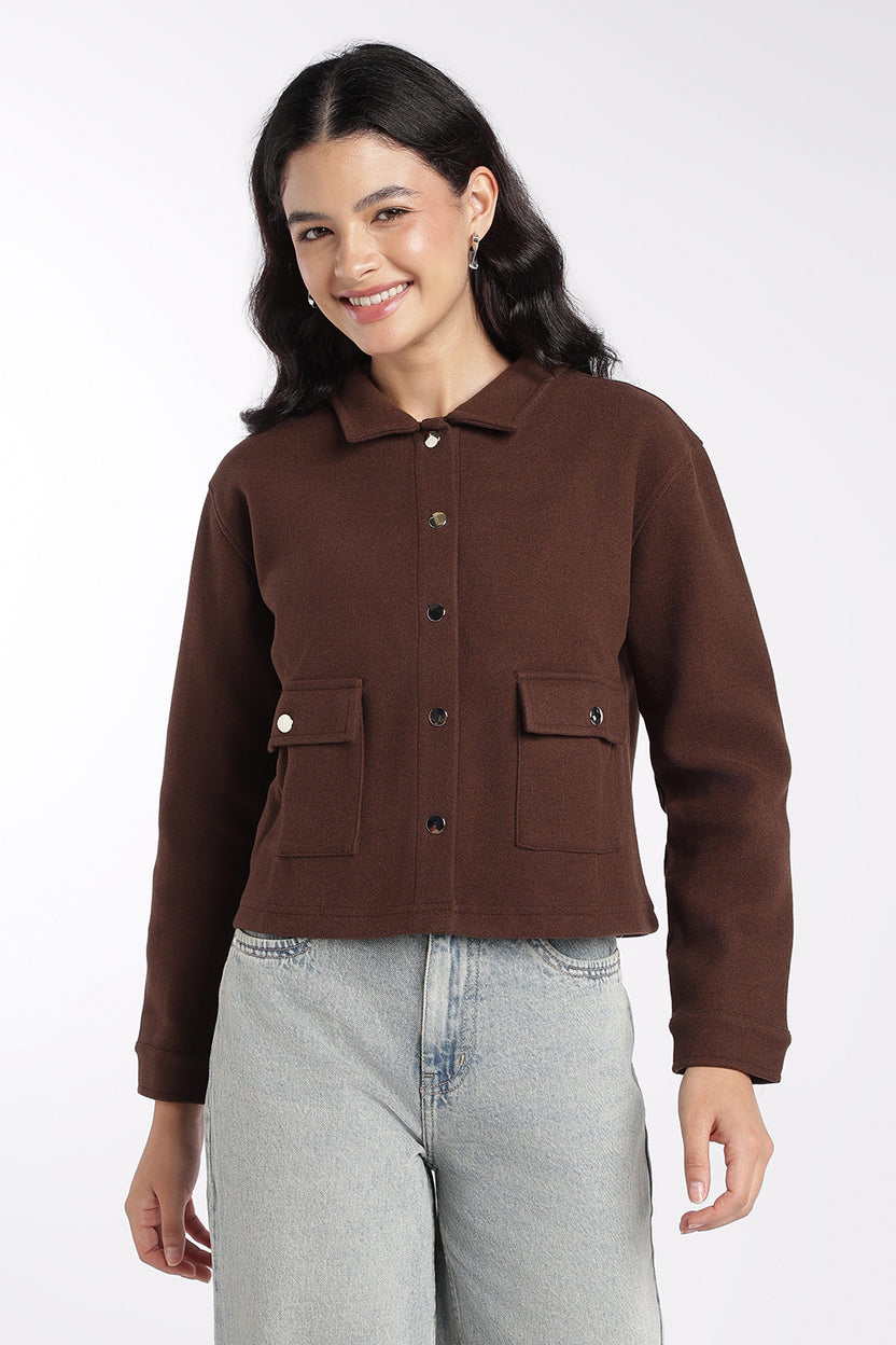 Womens Brown Boxy Fit Utility Pocket Jacket - Image 2