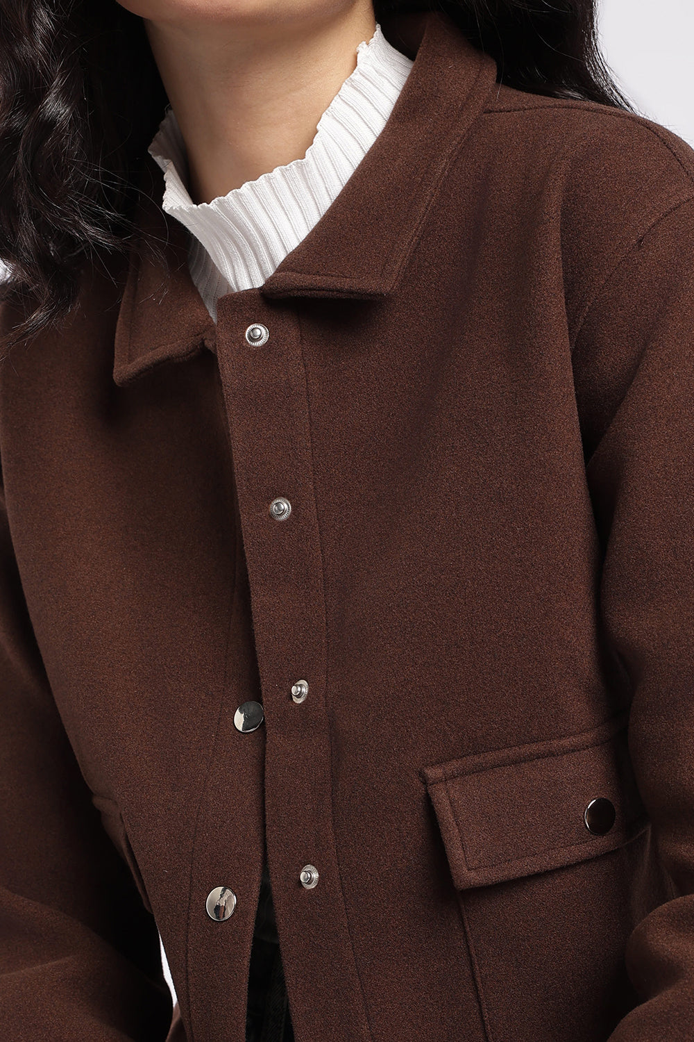 Womens Brown Boxy Fit Utility Pocket Jacket - Image 3