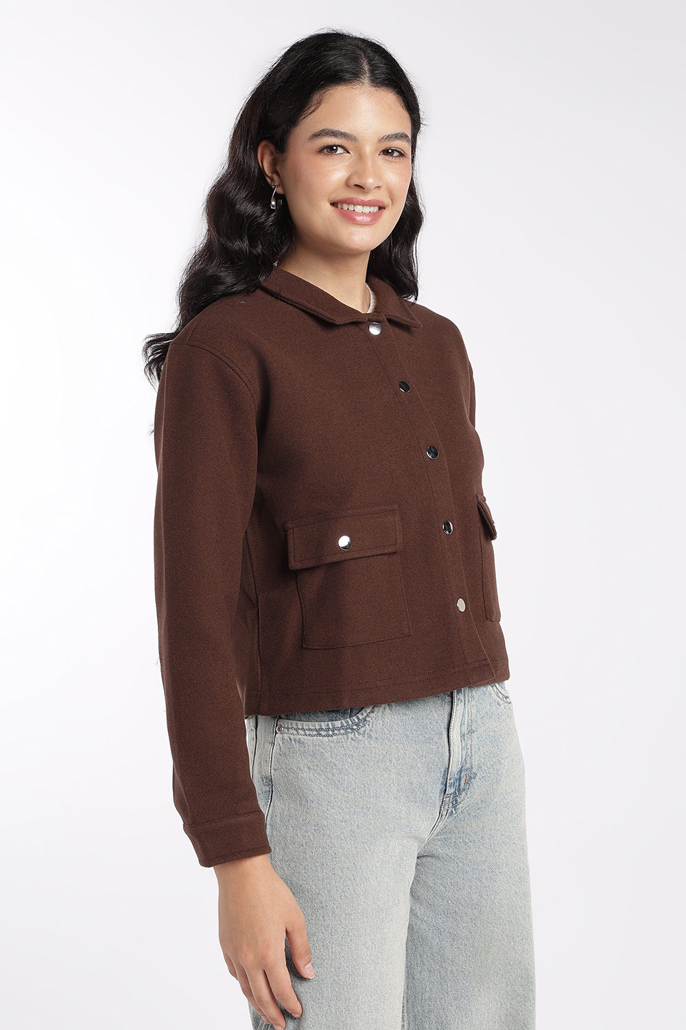 Womens Brown Boxy Fit Utility Pocket Jacket - Image 4
