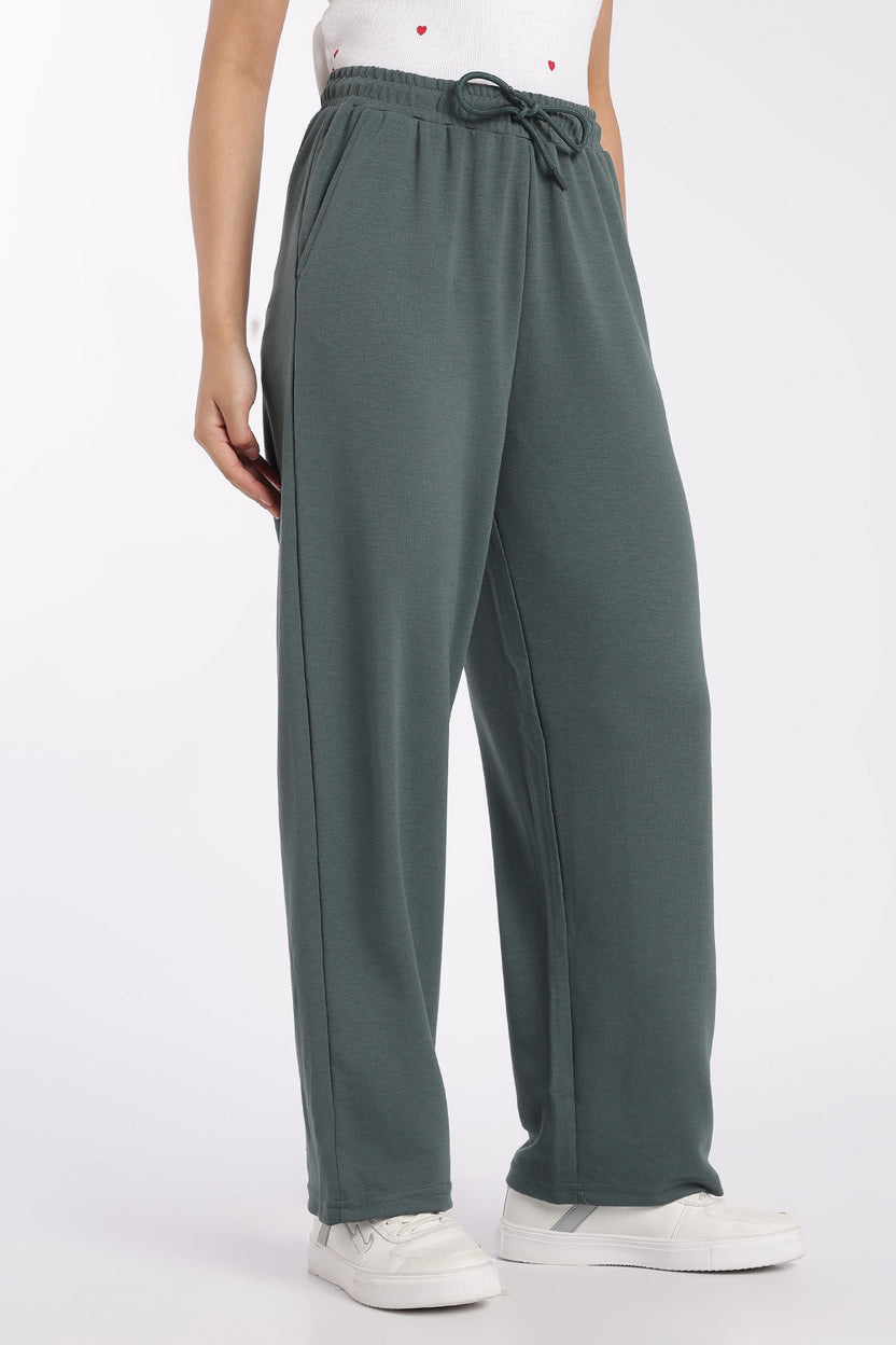Womens Green Drawstring Wide Leg Track Pant - Image 4