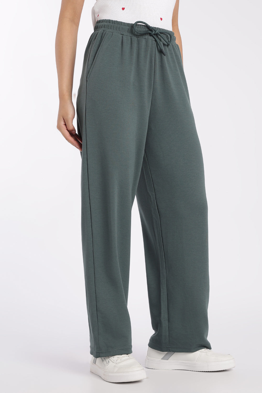 Womens Green Drawstring Wide Leg Track Pant - Image 4