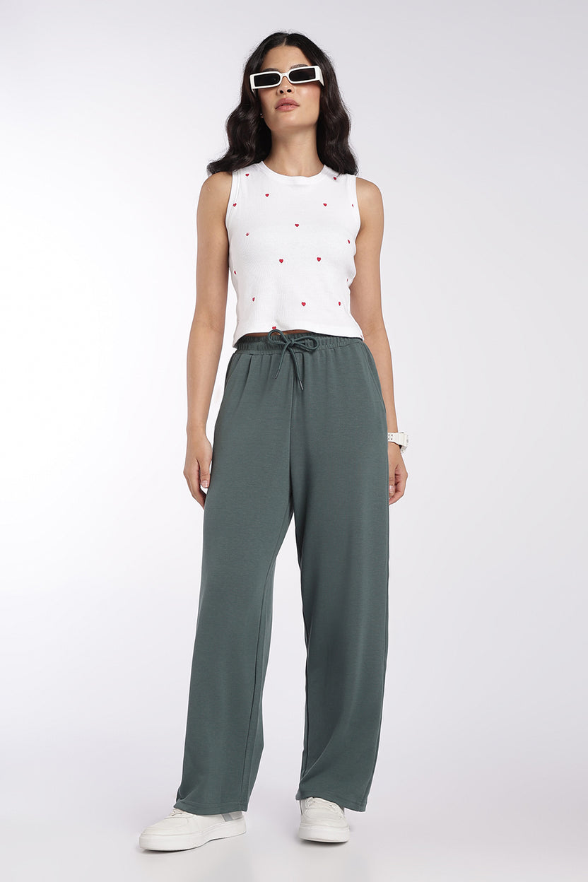 Womens Green Drawstring Wide Leg Track Pant - Image 6