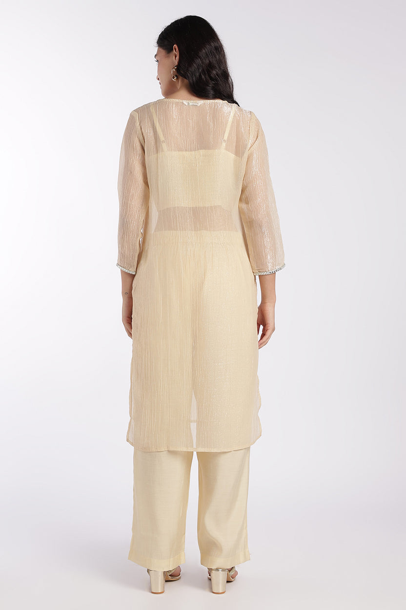 Womens Flared Beige Embellished Kurta Set - Image 5